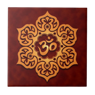 Carreau Conception florale d'Aum, rouge d'or
