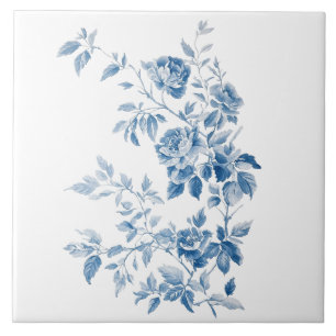 Carreau Conception florale élégante bleue vintage