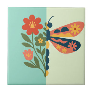 Carreau Conception graphique de fleur et de papillon color