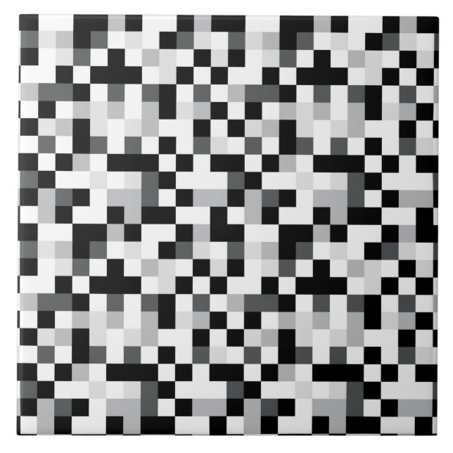 Carreau Conception noire et blanche de pixel (Devant)