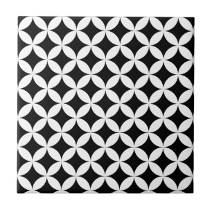 Carreau Conception noire et blanche d'étoiles de cercles