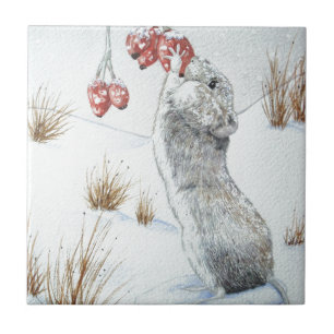 Carreau Conception rouge de faune de scène de neige de
