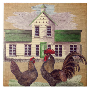 Carreau Conception rustique de poulets de basse cour d'art