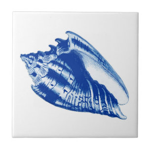 Carreau Conque Shell de turban, bleu d'indigo et blanc
