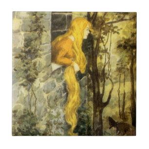 Carreau Conte de fées vintage, Rapunzel avec cheveux longs