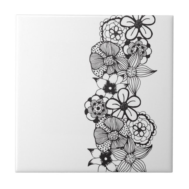 Carreau Contour floral noir et blanc (Devant)
