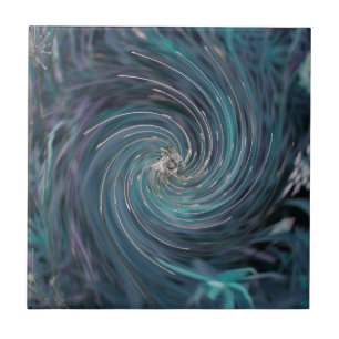 Carreau Cool Abstrait rétro noir et Turquoise spirale cosm