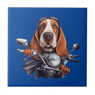 Carreau Cool chien biker, joli basset hound chien conducte
