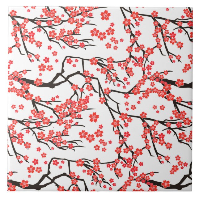 Carreau cool Japon motif floral céramique (Devant)