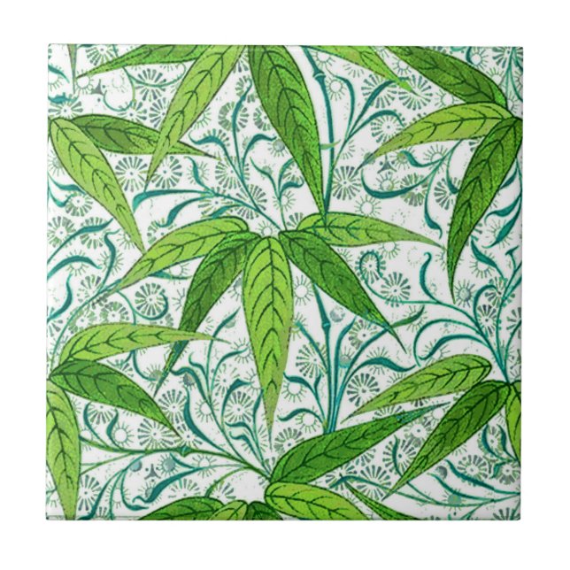 Carreau Copie en bambou, vert et blanc de William Morris (Devant)