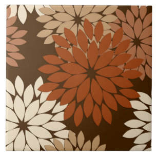 Carreau Copie florale moderne de kimono, brun foncé et Tan