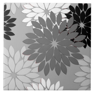 Carreau Copie florale moderne de kimono, gris, noir et