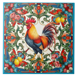 Carreau Coq coloré, Méditerranée, mosaïque, citron,