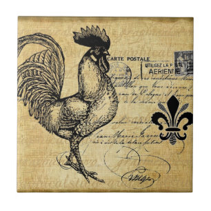 Carreau Coq français vintage sur la toile de jute