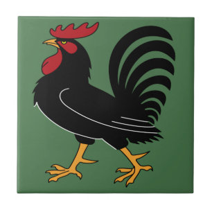 Carreau Coq noir avec peigne rouge