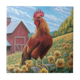 Carreau Coq sur une peinture de la ferme de tournesol