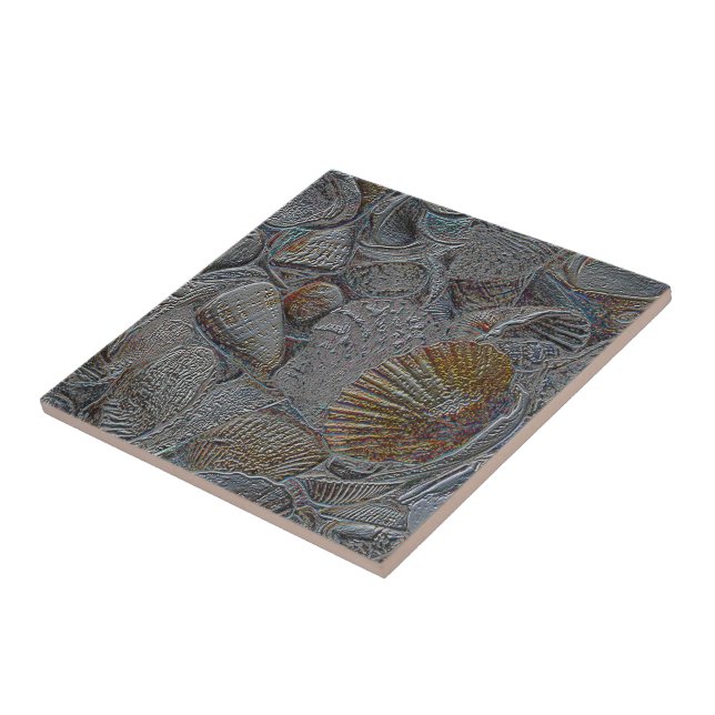 Carreau Coques de mer Gris Or Argent Plage Océan Thème (Côté)