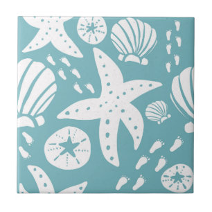 Carreau Coquillage bleu clair et blanc