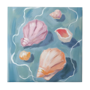 Carreau Coquillages de mer aquarelle mer côtière plage