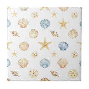 Carreau Coquillages et étoiles de mer à l'aquarelle motif