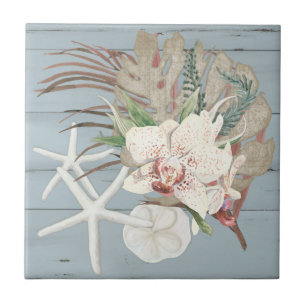 Carreau Coquillages Orchidée tropicale Plage florale Dusty