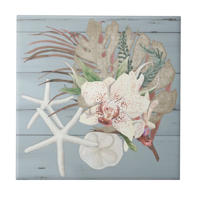 Carreau Coquillages Orchidée tropicale Plage florale Dusty (Devant)