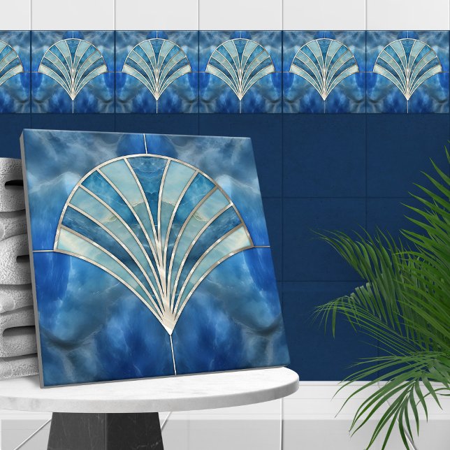Carreau Coquille Art Déco - Marbre Bleu & Perle (Créateur téléchargé)