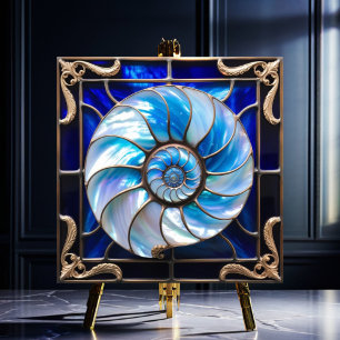 Carreau Coquille de nautile en verre faux bleu/blanc 3