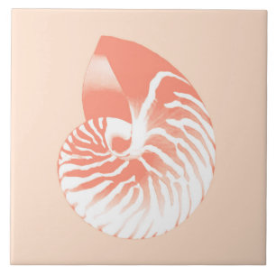 Carreau Coquille de Nautilus - corail orange et blanc
