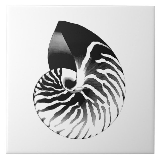 Carreau Coquille de Nautilus - noir, gris et blanc (Devant)
