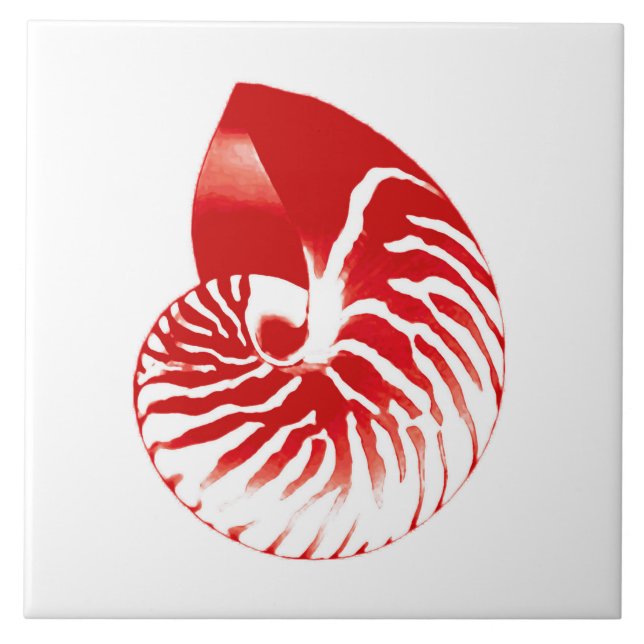 Carreau Coquille de Nautilus - rouge foncé et blanche (Devant)