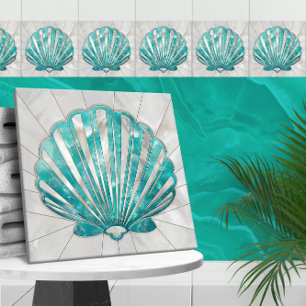 Carreau Coquille de pétoncle - Aquamarine et Pearl