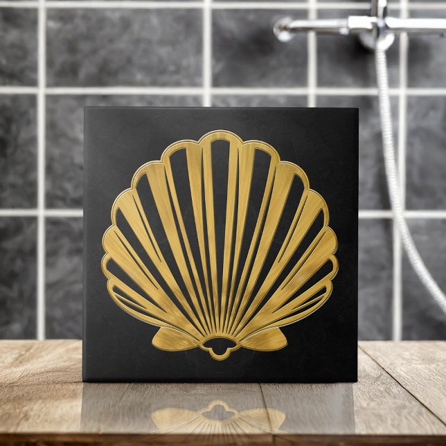 Carreau Coquille de St Jacques - Marbre noir et or (Créateur téléchargé)