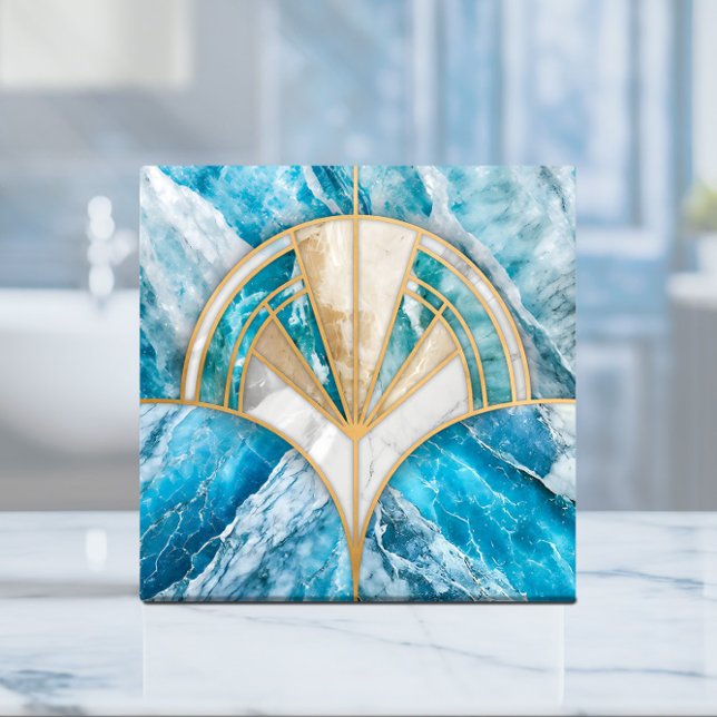 Carreau Coquille Ventilateur Art Déco - Bleu et Marbre bla (Créateur téléchargé)