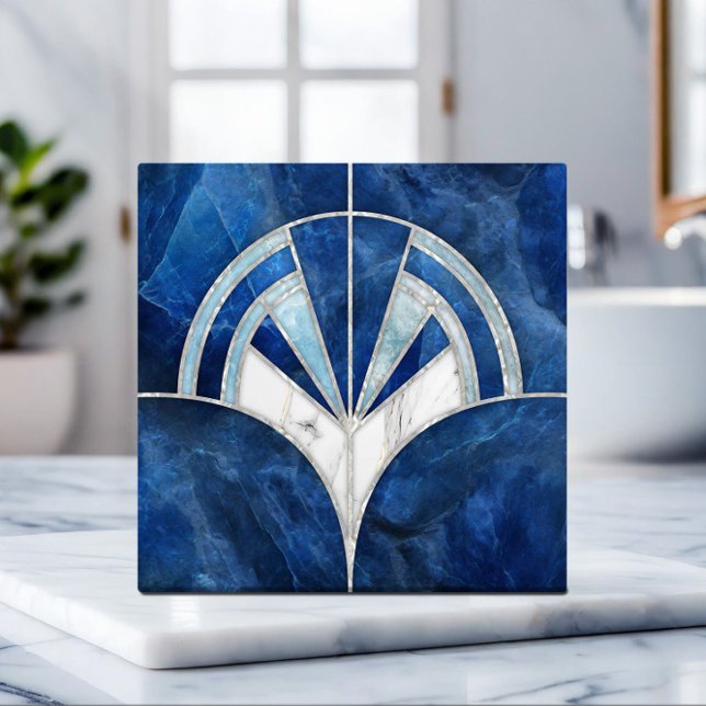Carreau Coquille Ventilateur Art Déco - Bleu et Marbre bla (Créateur téléchargé)