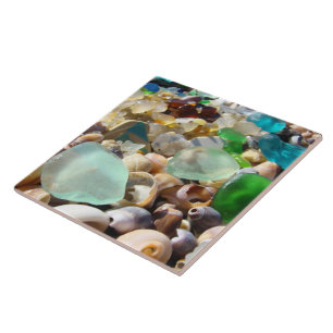 Carreau Coquilles d'agates de Seaglass de plage de vert