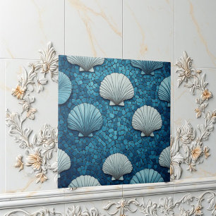 Carreau Coquilles d'aquamarine Mosaïque Vie marine Océan b