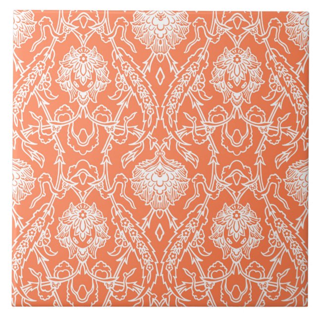 Carreau Corail de luxe et motif blanc de damassé (Devant)