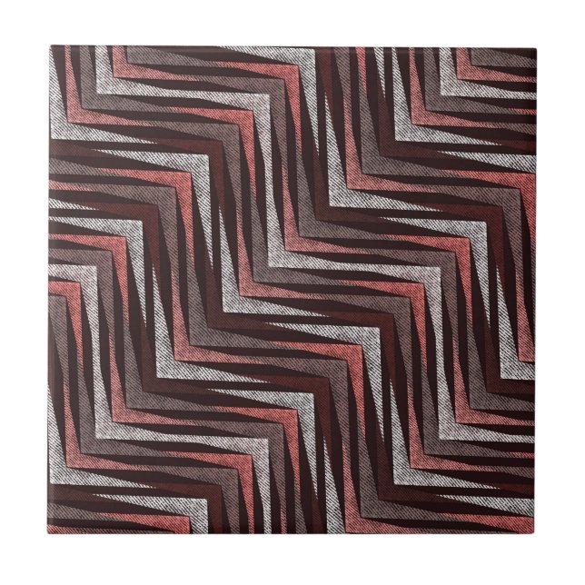Carreau Corail, gris, motif brun zigzag. (Devant)