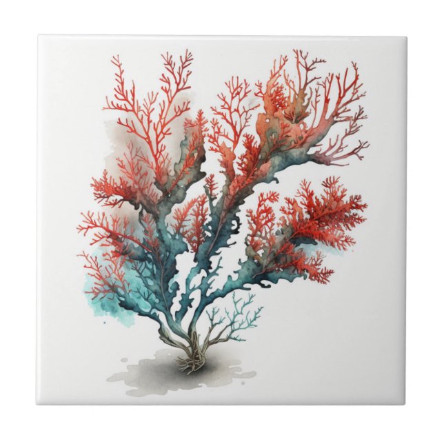 Carreau Corail rouge, Aquarelle, Carrelage en céramique (Devant)