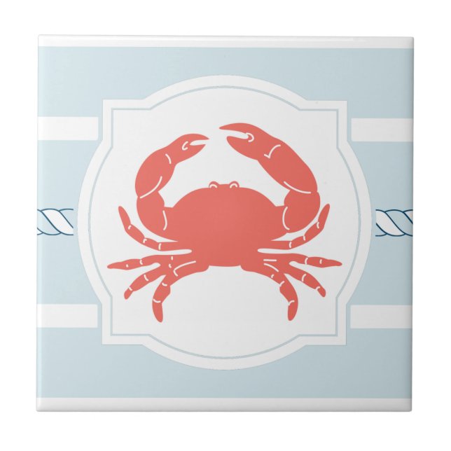 Carreau Coral crabe de style nautique rayures céramique ca (Devant)