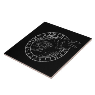 Carreau Corbeau raven d'Odin Mythologie Viking runes runiq