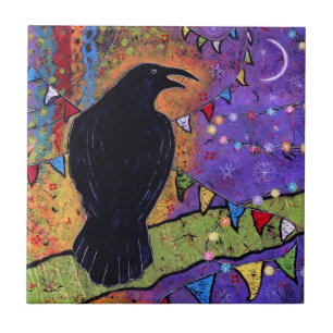 Carreau Corbeau Whimsical Coloré rire 