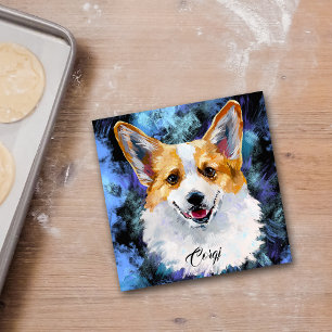 Carreau Corgi Portrait sur Arrière - plan Abstrait