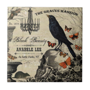 Carreau corneille et crâne vintage moderne à halloween