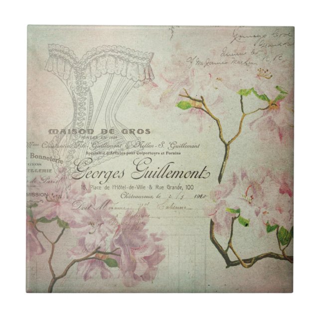 Carreau Corset minable de fleurs de manuscrit français (Devant)