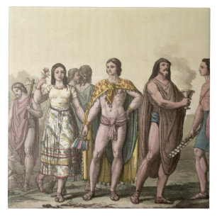 Carreau Costumes des Mexicains (gravure de couleur)