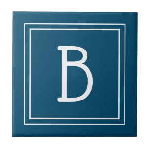 Carreau Côte tropicale Monogramme Océan Bleu et blanc