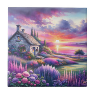 Carreau Cottage au coucher de soleil pastel Jardin au bord
