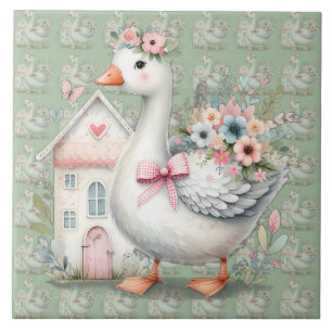 Carreau Cottage Goose Floral House Scène